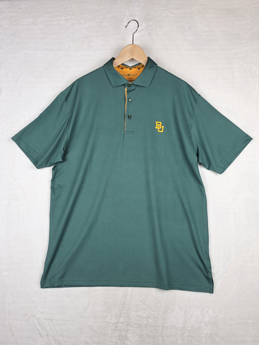 Horn Legend Baylor Cross Hatch Bamboo Charcoal Polo Mens L Green